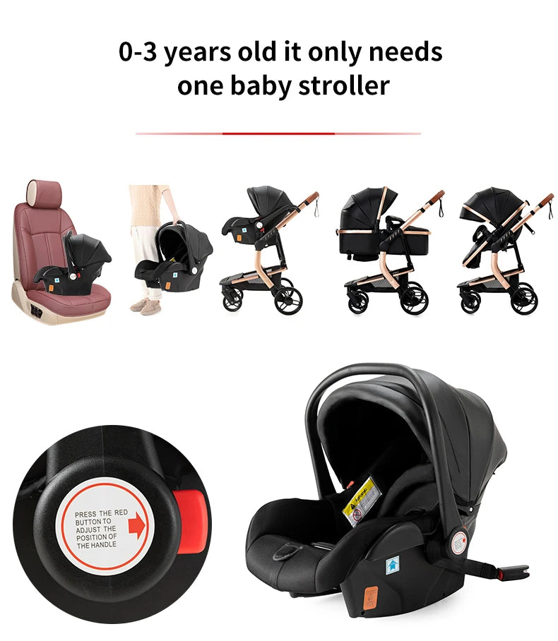 Blambi® Kombi-Kinderwagen Leder 3in1 "Orion-Lux"
