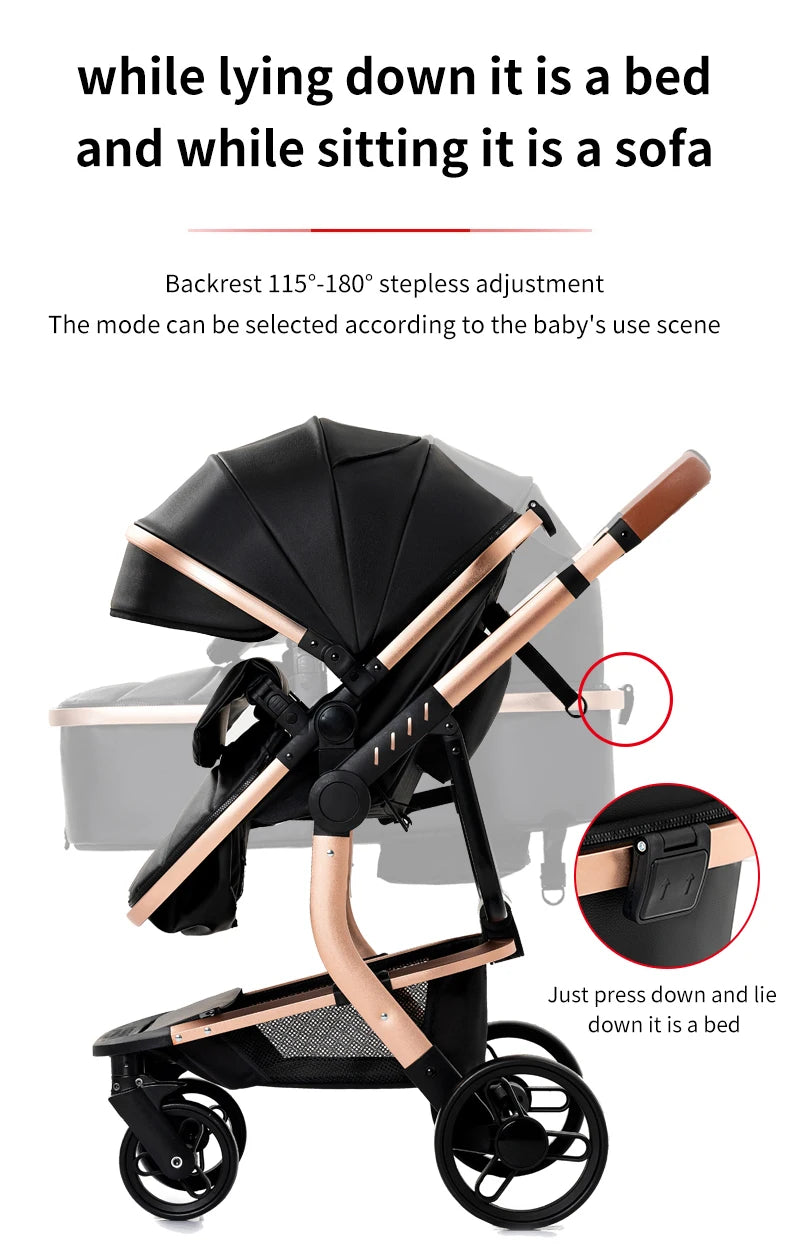 Blambi® Kombi-Kinderwagen Leder 3in1 "Orion-Lux"